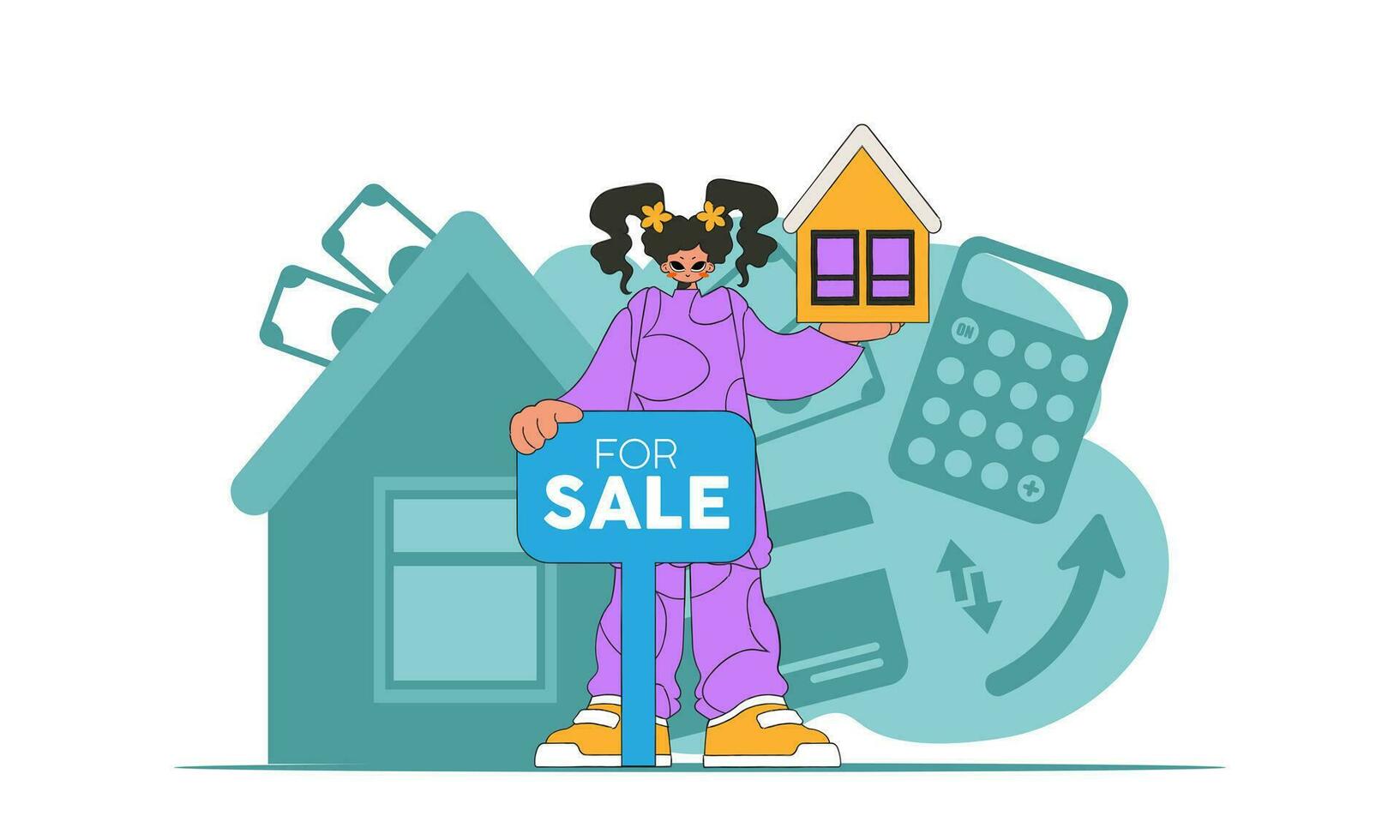 The concept Real estate home property. Girl realtor sells a house. vector