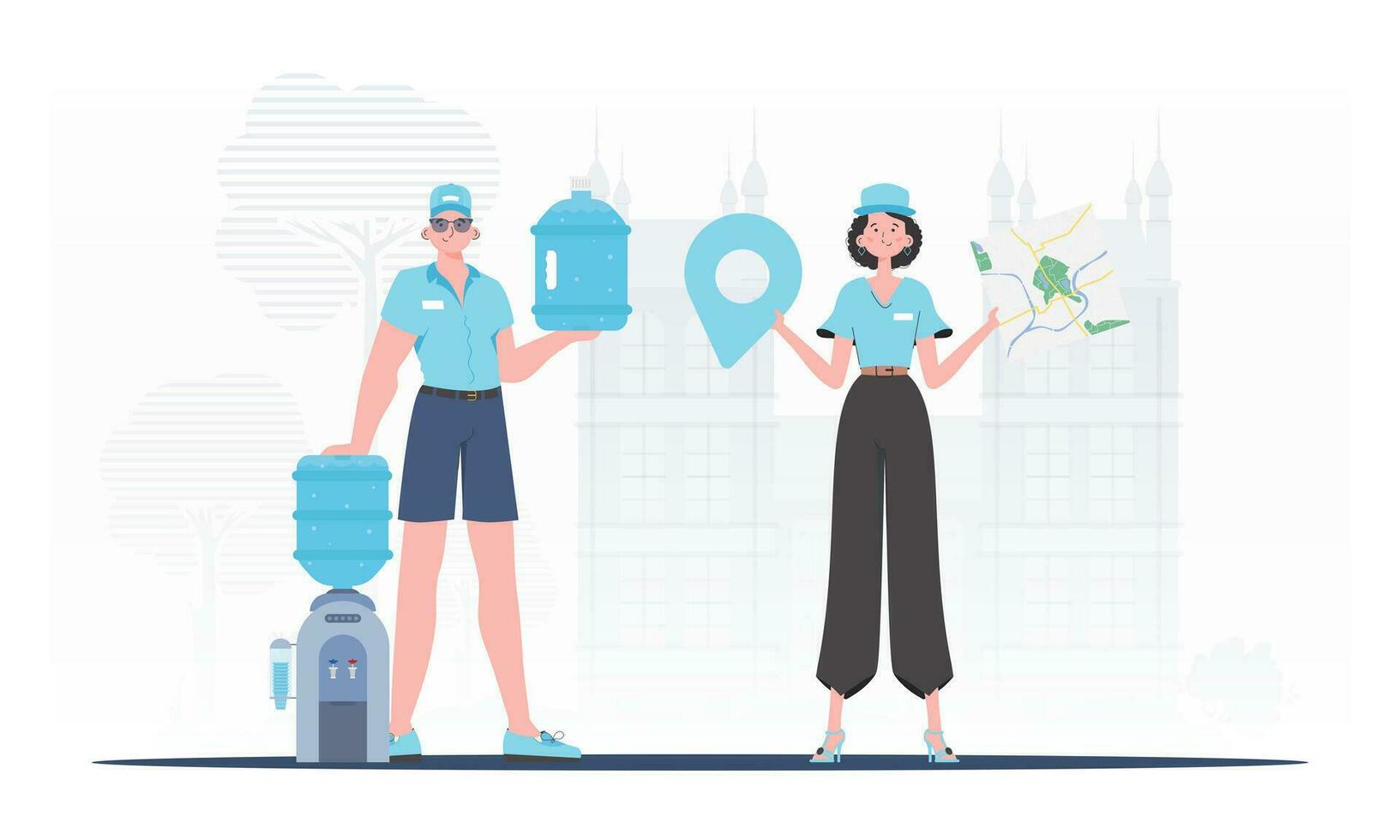 Water Delivery Team. trendy style. Vector. vector