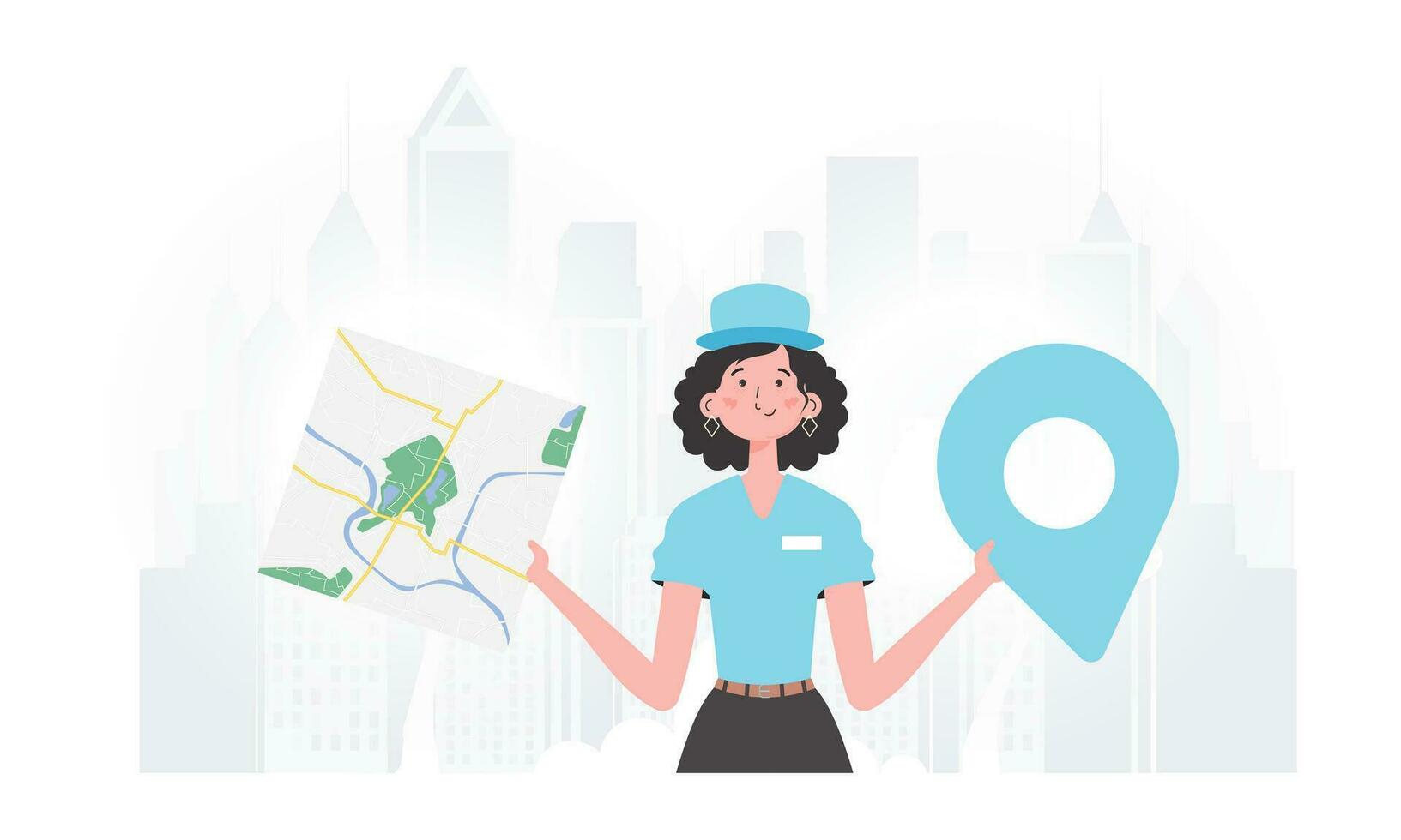 The girl is holding a map. The trendy character is shown to the waist. Vector. vector