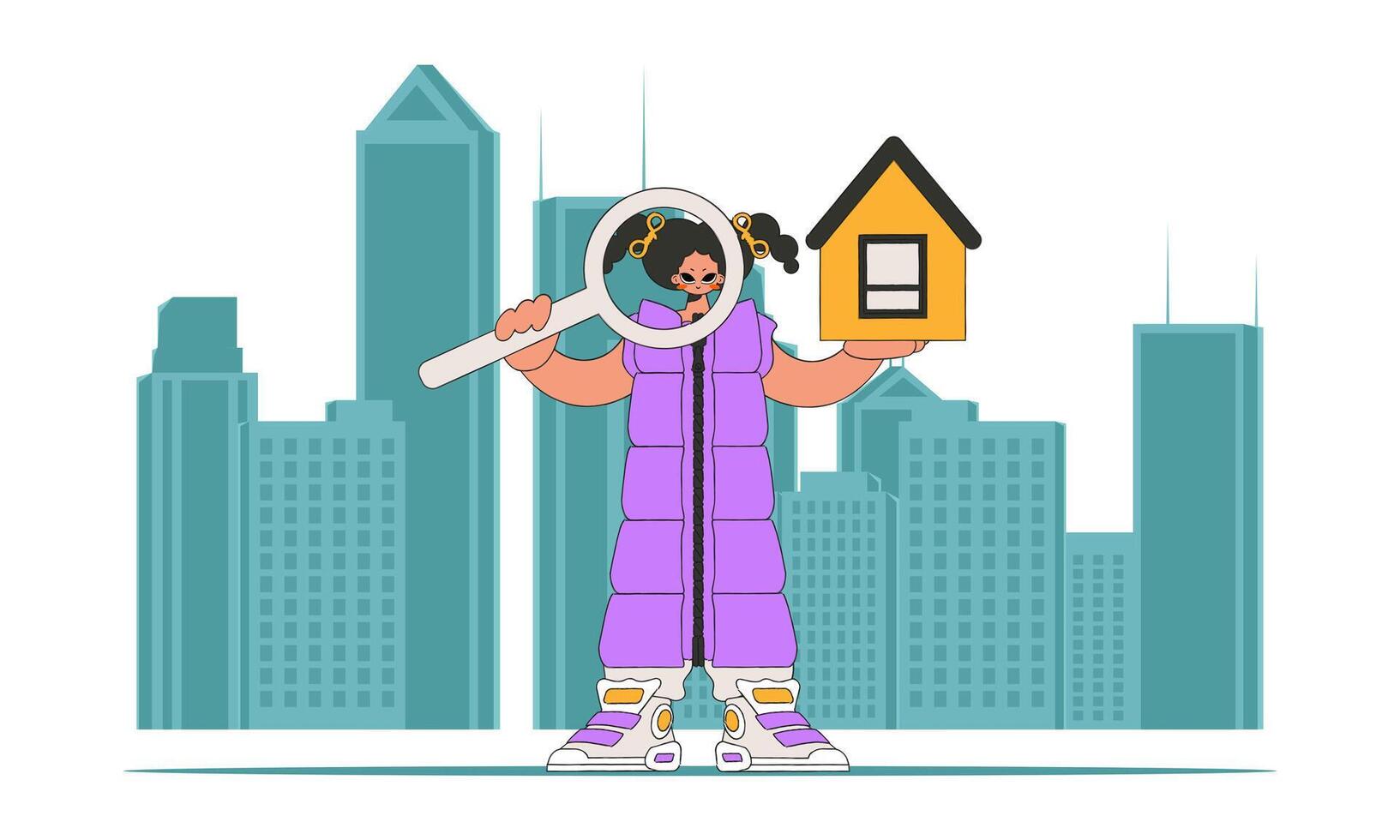 The concept of home ownership. Real estate realtor girl holding a house in her hands. vector