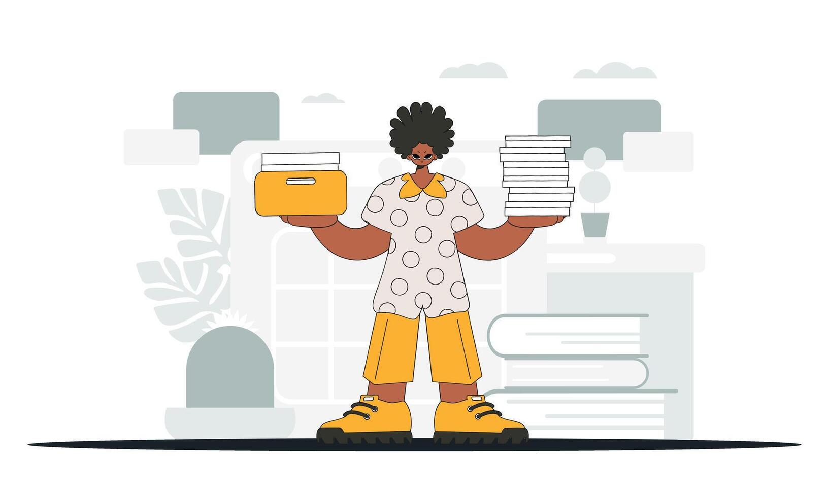 A chic man holds stacks of documents in his hands. An illustration demonstrating the importance of paying taxes for economic development. vector