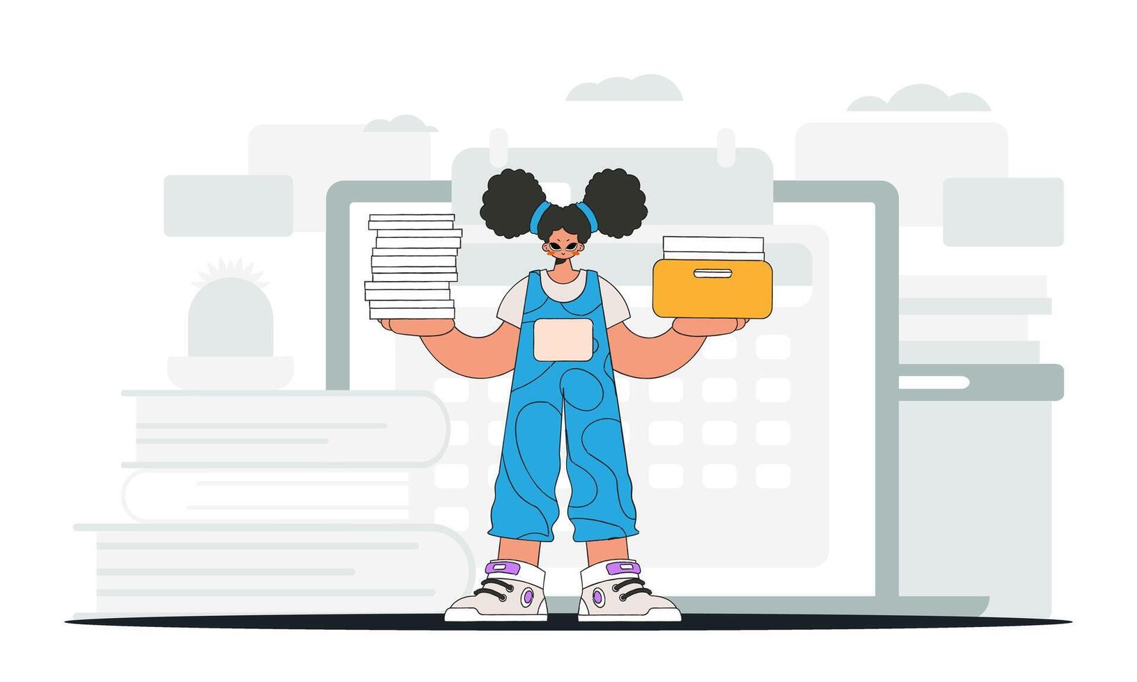 A fashionable woman holds a stack of documents in her hands. An illustration demonstrating the importance of paying taxes for economic development. vector