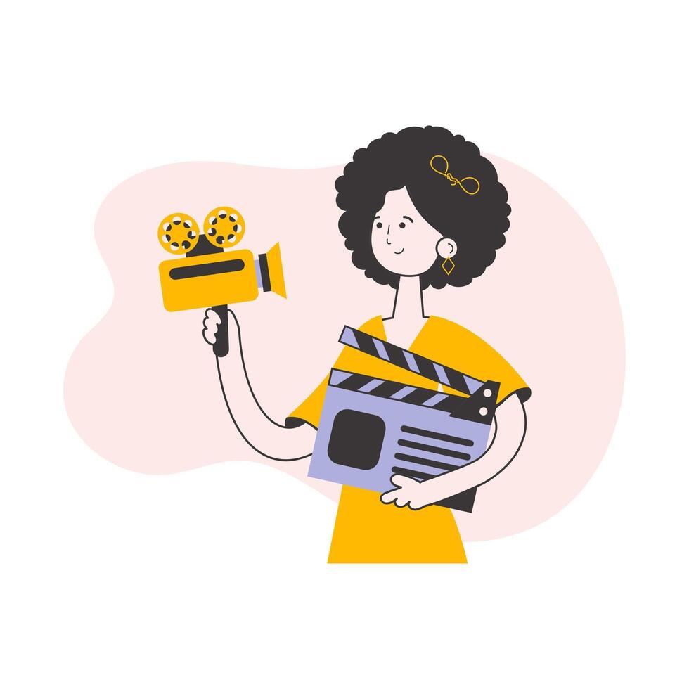 Girl blogger. The concept of social networking. Line art trendy style. Isolated on white background. illustration. vector