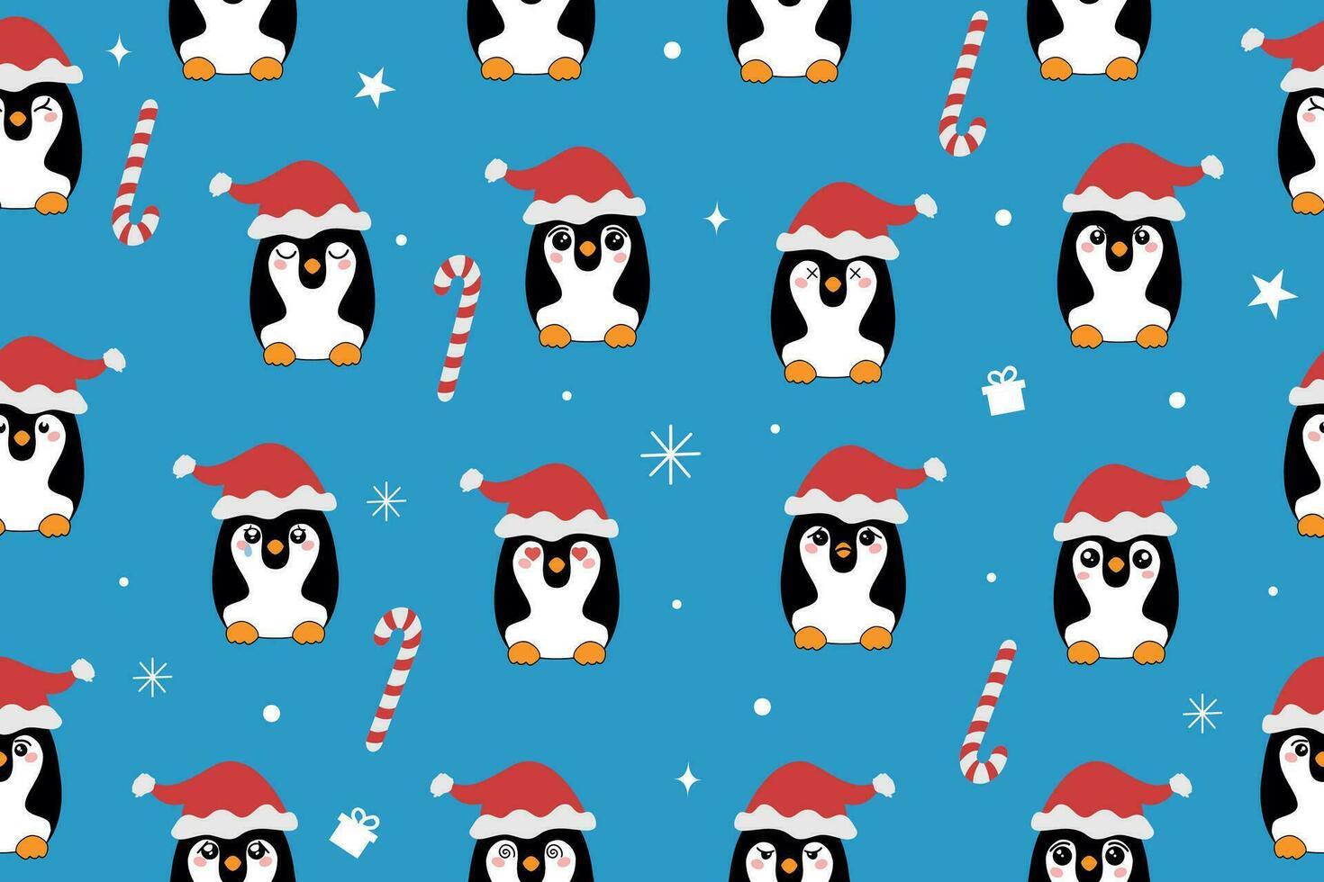 Navidad linda pequeño pingüinos en de santa sombrero. Navidad linda animal dibujos animados personaje. vector
