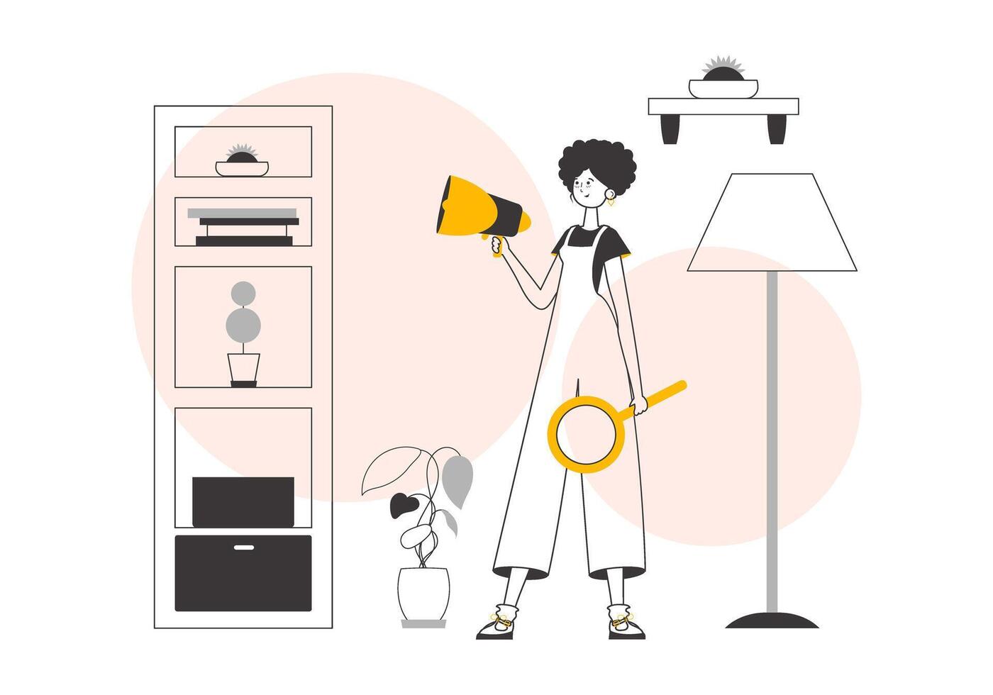 The girl is holding a horn in her hands. Minimalistic linear style. illustration. vector