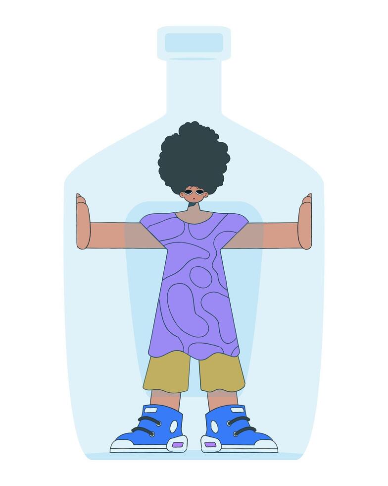 The guy is inside the bottle. Alcoholism and addiction. vector