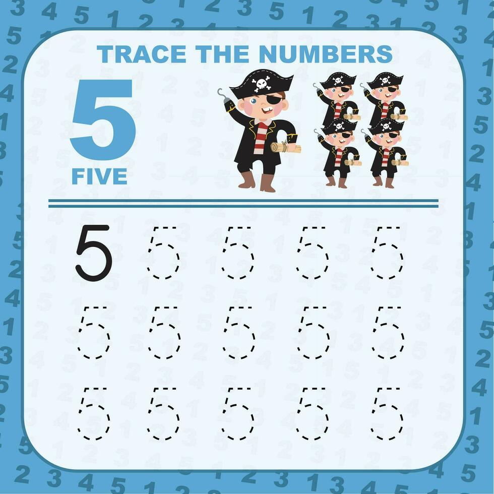 Trace and write number for children. Exercise for children to recognize the number. Educational worksheet for preschool. Vector file.