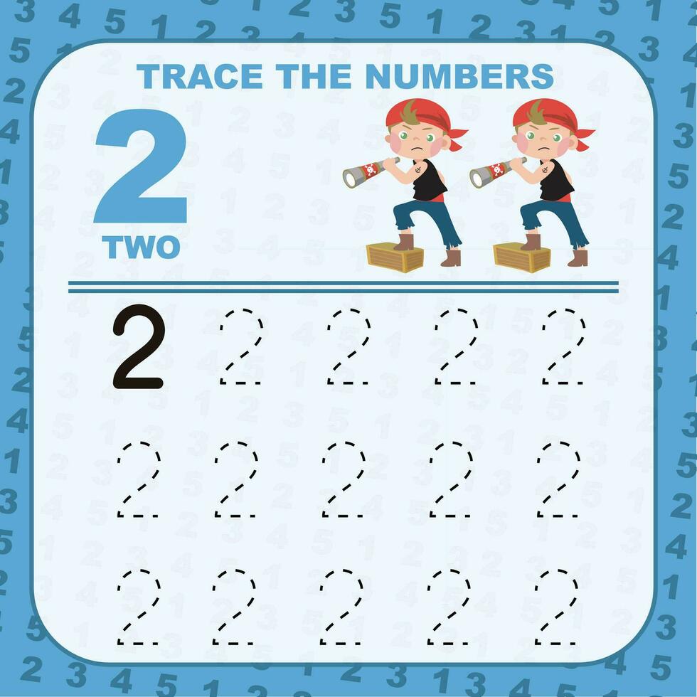 Trace and write number for children. Exercise for children to recognize the number. Educational worksheet for preschool. Vector file.