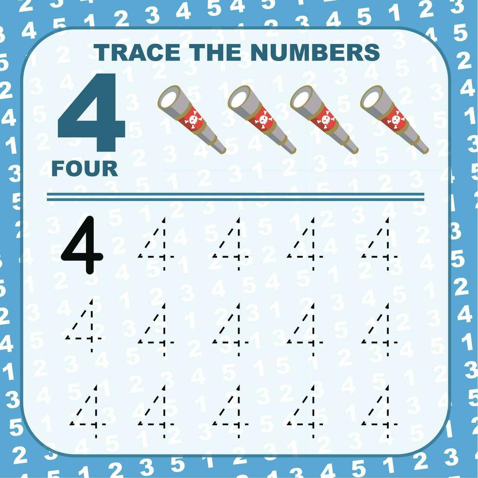 Trace and write number for children. Exercise for children to recognize the number. Educational worksheet for preschool. Vector file.