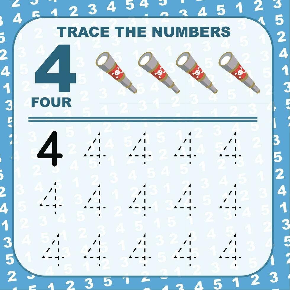 Trace and write number for children. Exercise for children to recognize the number. Educational worksheet for preschool. Vector file.