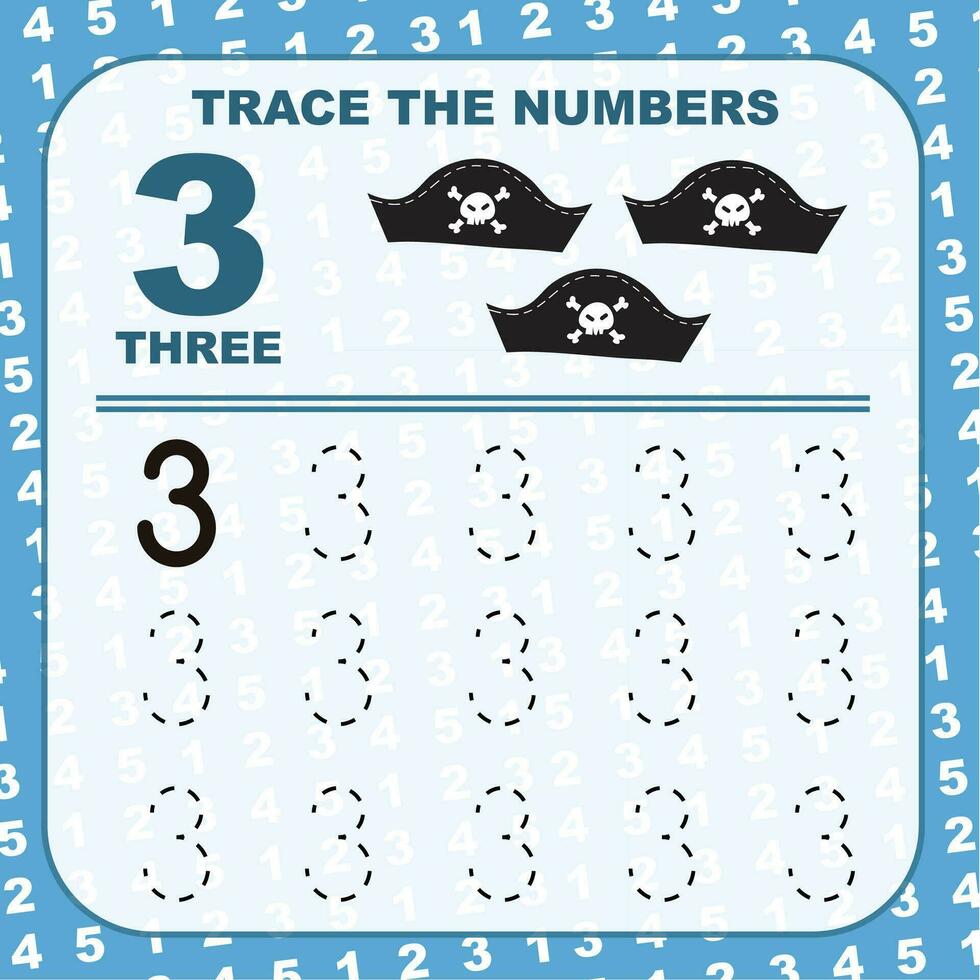 Trace and write number for children. Exercise for children to recognize the number. Educational worksheet for preschool. Vector file.