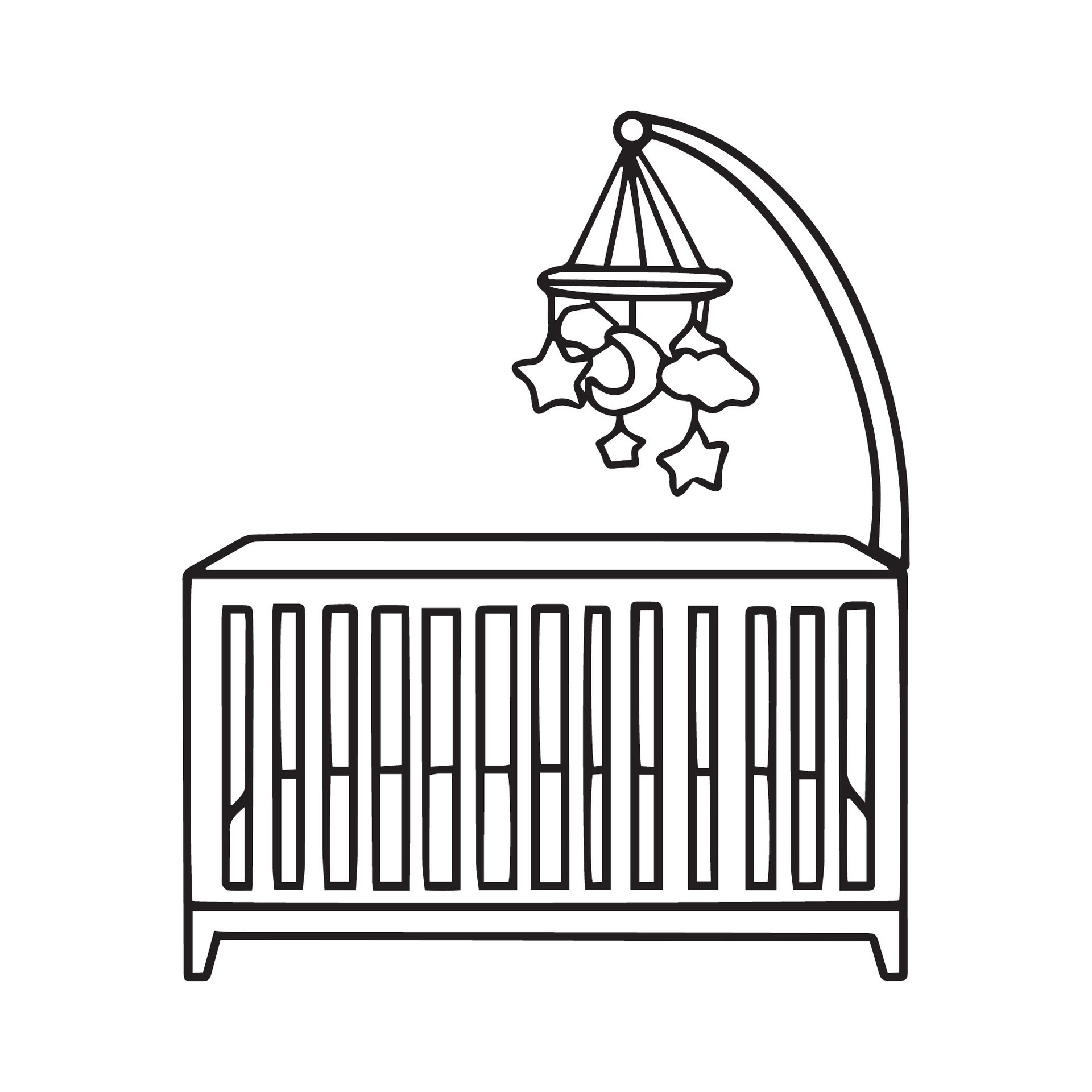Baby cot line icon. Small bed for toddlers. Newborn cot. Baby products