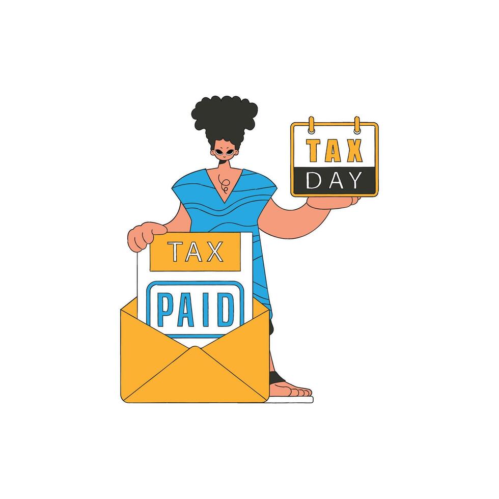 A modern man holds a calendar in his hand. TAX day. The topic of paying taxes. vector
