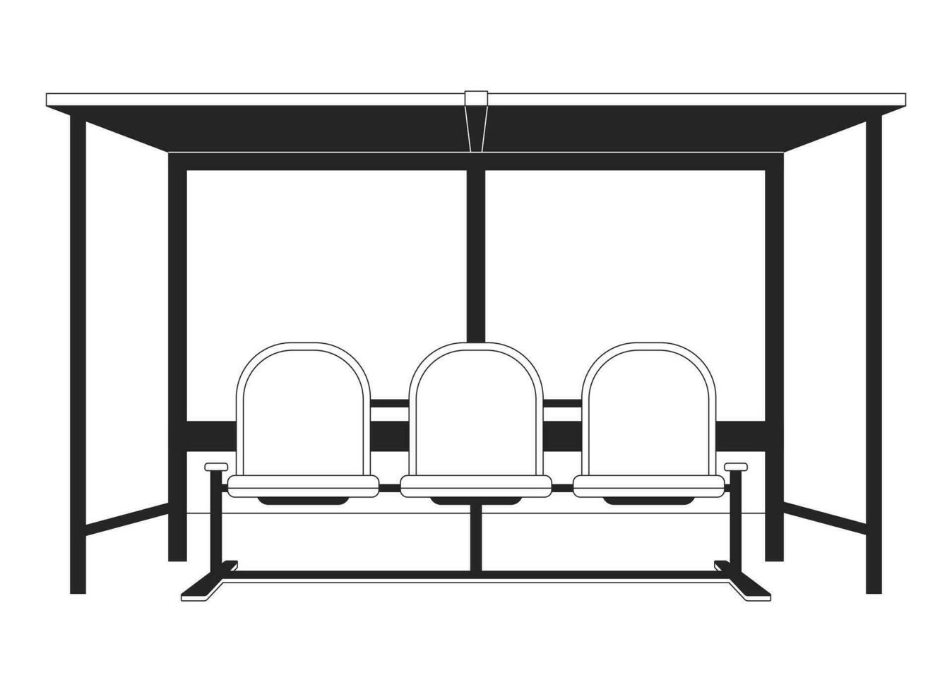 Bus stop bench flat monochrome isolated vector object. Platform for waiting bus. Roadside seats. Editable black and white line art drawing. Simple outline spot illustration for web graphic design