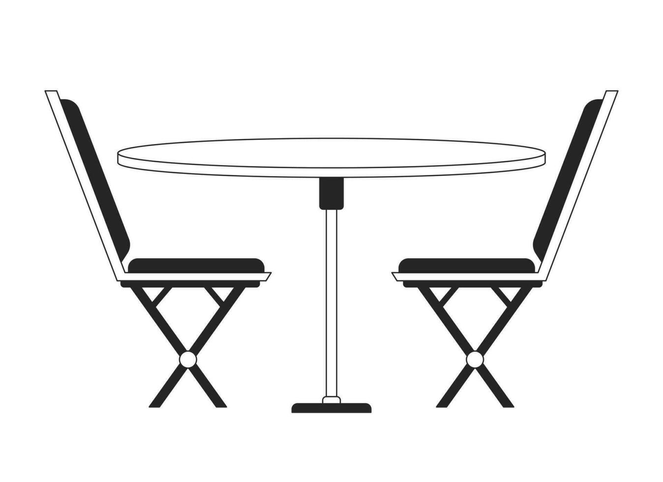 Chairs with dining table flat monochrome isolated vector object. Cafe table setting. Furniture. Editable black and white line art drawing. Simple outline spot illustration for web graphic design