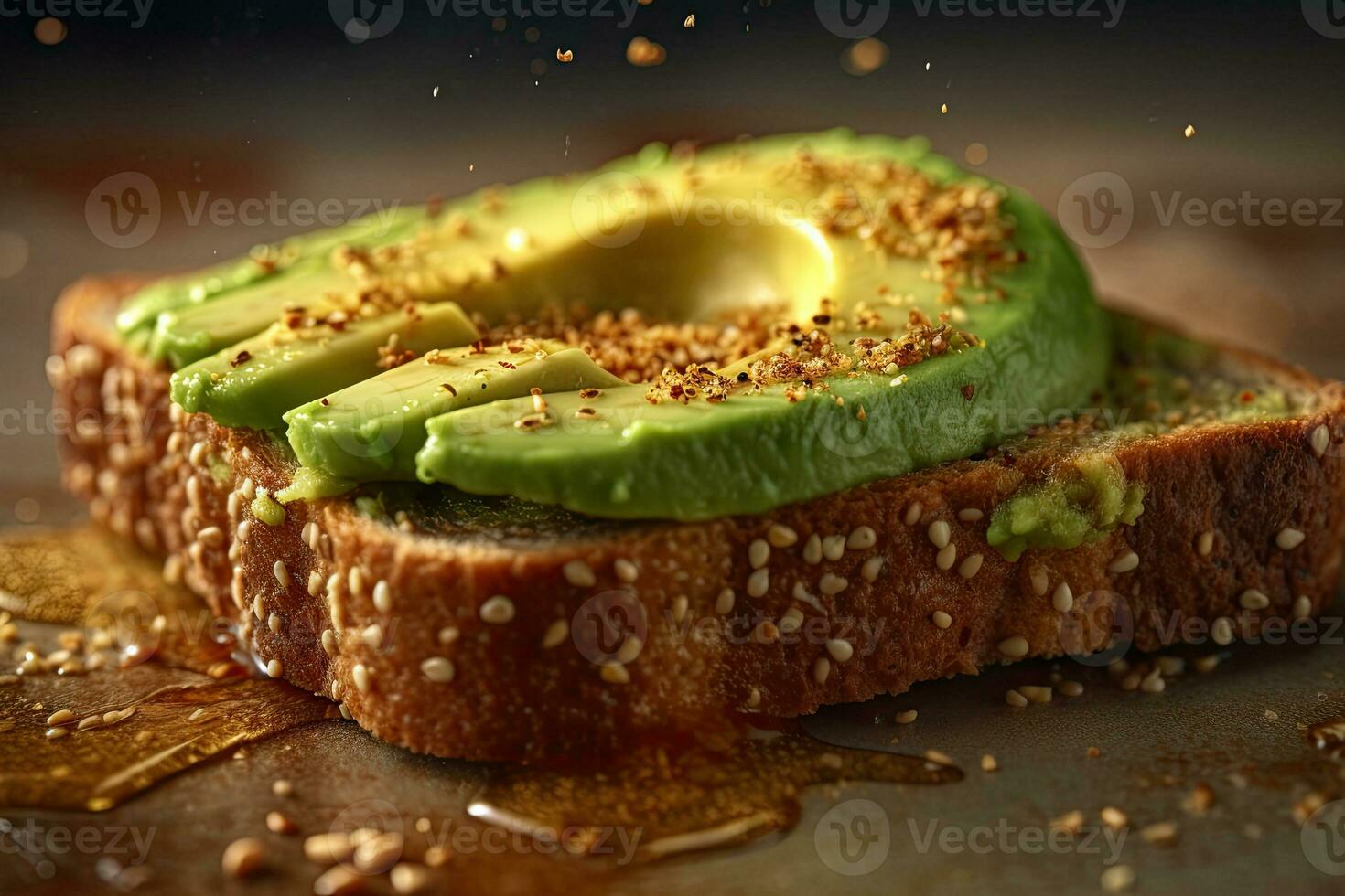 Sliced Avocado toast with sesame seeds on it Generative AI photo