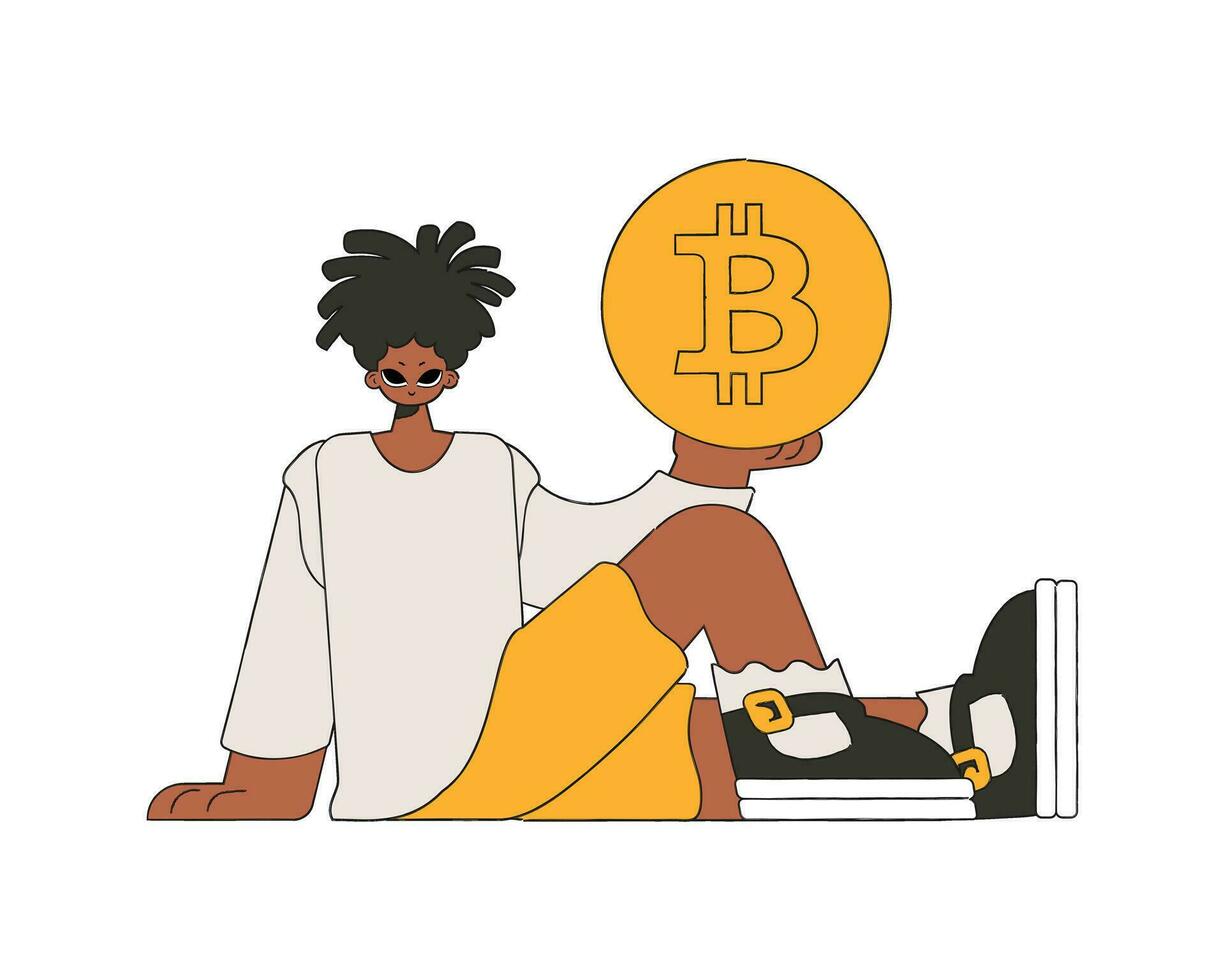 el chico es participación bitcoin personaje de moda estilo. vector