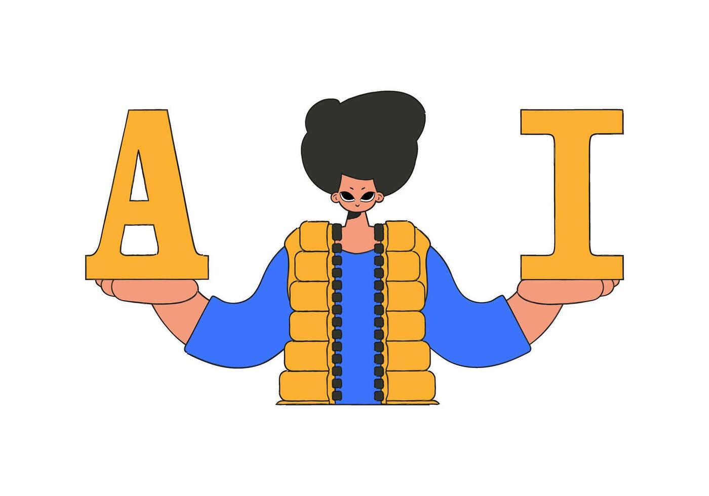 A man with the letter A and I, symbolizing artificial intelligence, is depicted in a illustration. vector