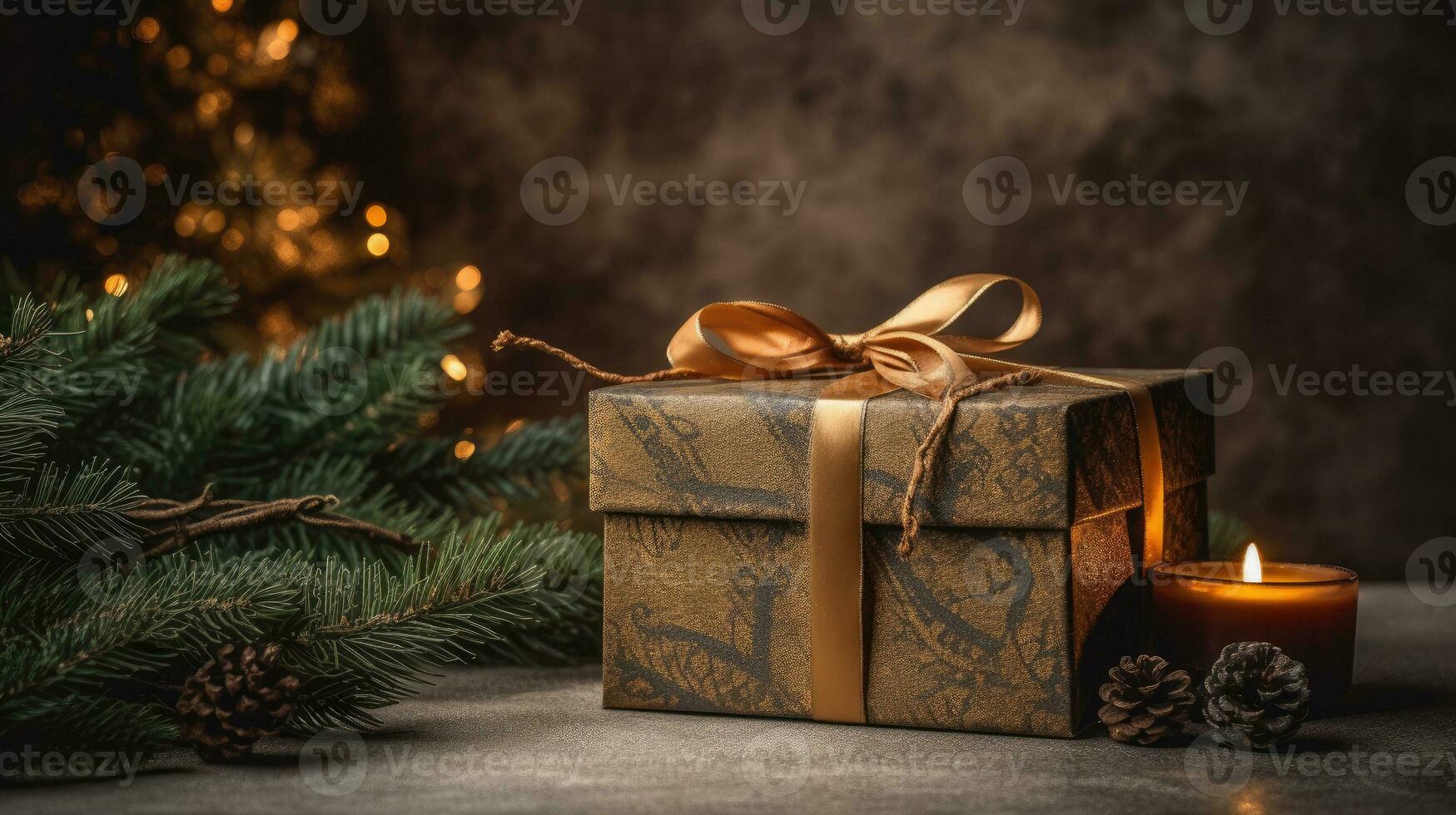 Embracing the Magic of Christmas through Fir Branches and Gifts, AI Generated photo