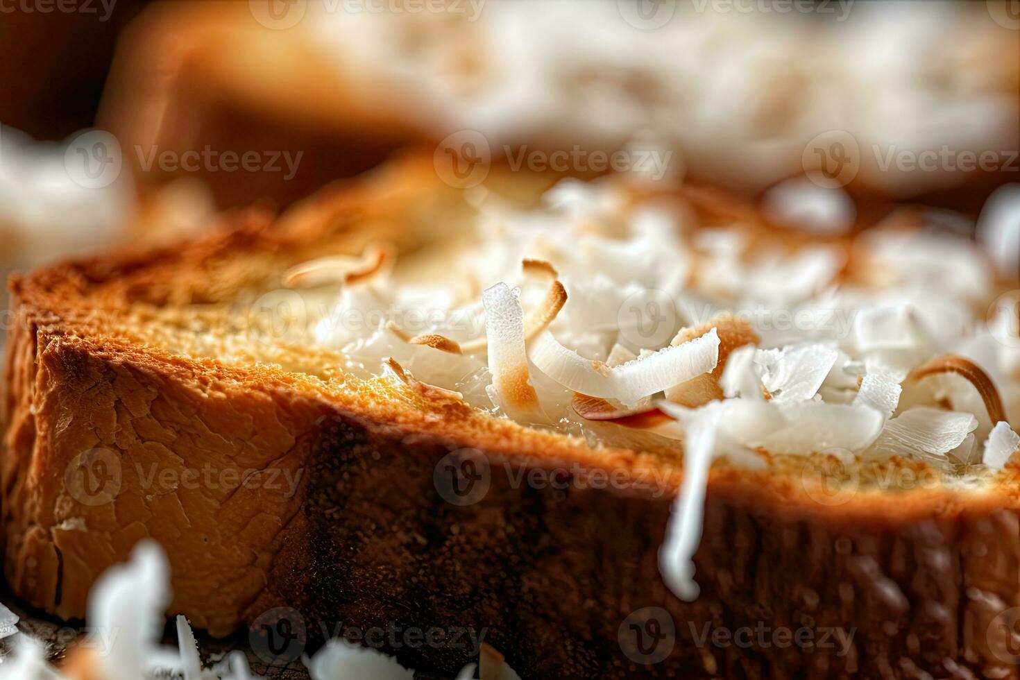 Coconut toast, macro shot of a fresh breakfast with Dripping Honey, AI Generated photo