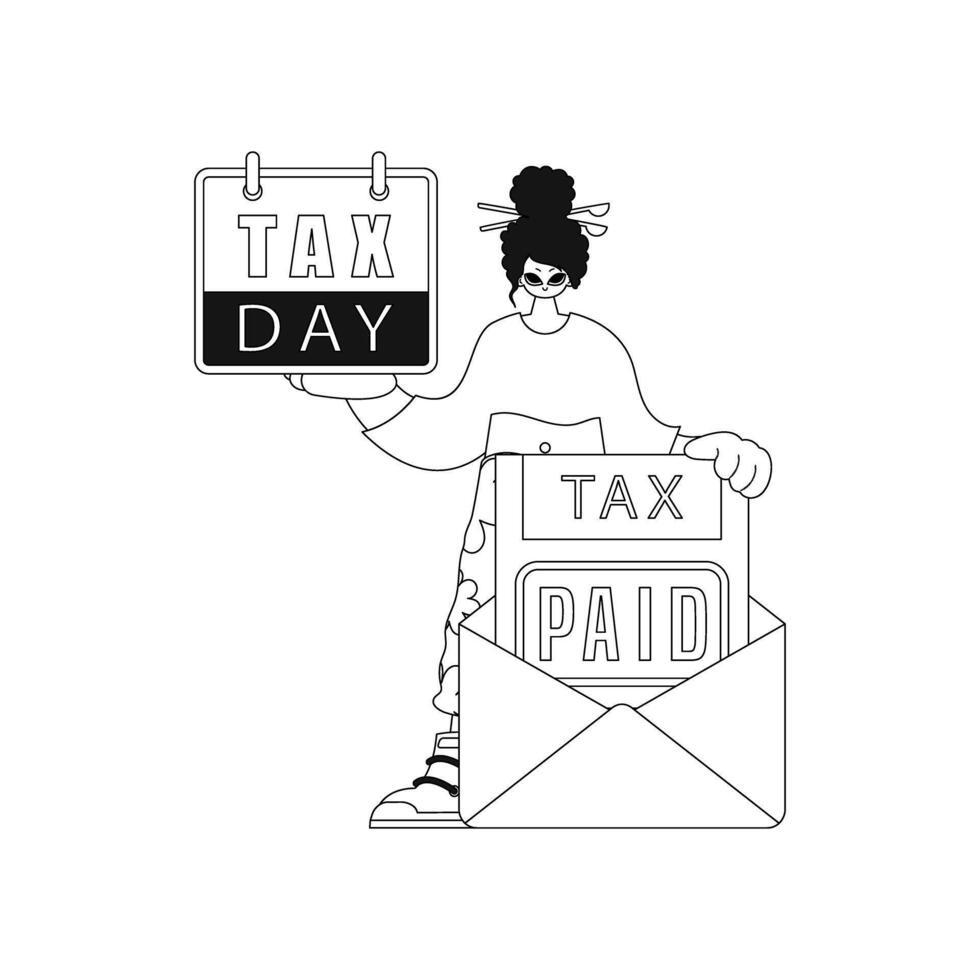 Girl holds calendar and letter. illustration. tax notice inside. vector
