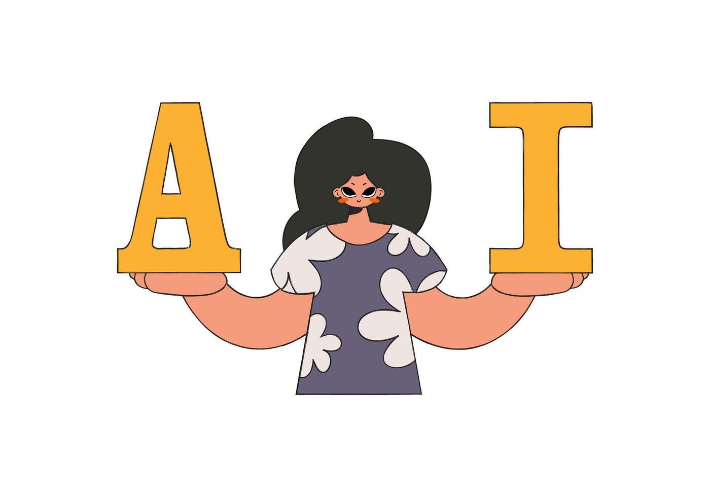 Illustration of woman A and I letters, AI theming. Vector. vector