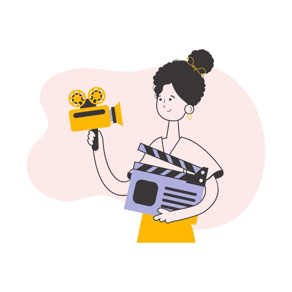 Girl blogger. The concept of social networking. Line art trendy style. Isolated. . vector