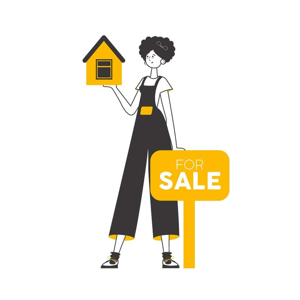 Realtor woman. Minimalistic linear style. Isolated. Vector illustration.