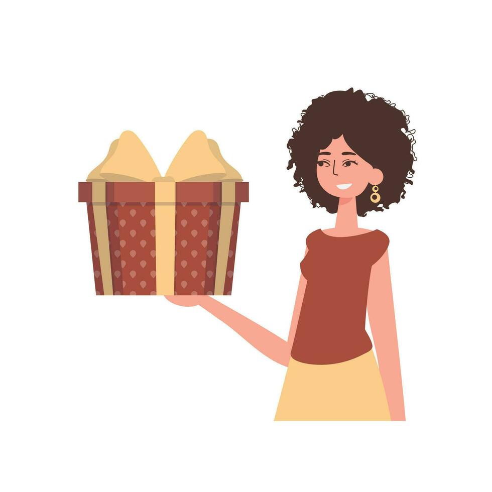 The girl is holding a gift box. Modern style. Vector. vector