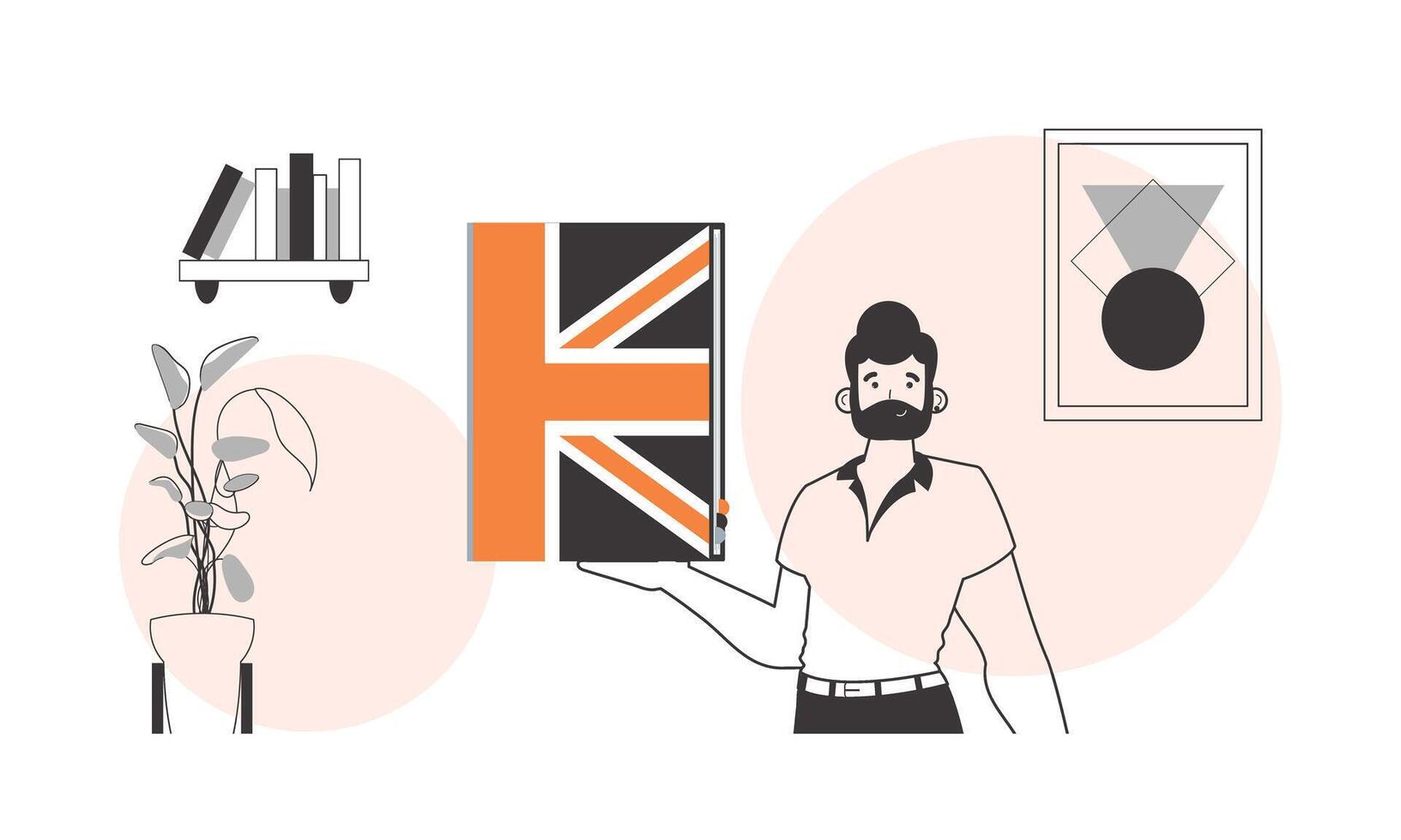 Male English teacher. The concept of learning a foreign language. Linear modern style. vector