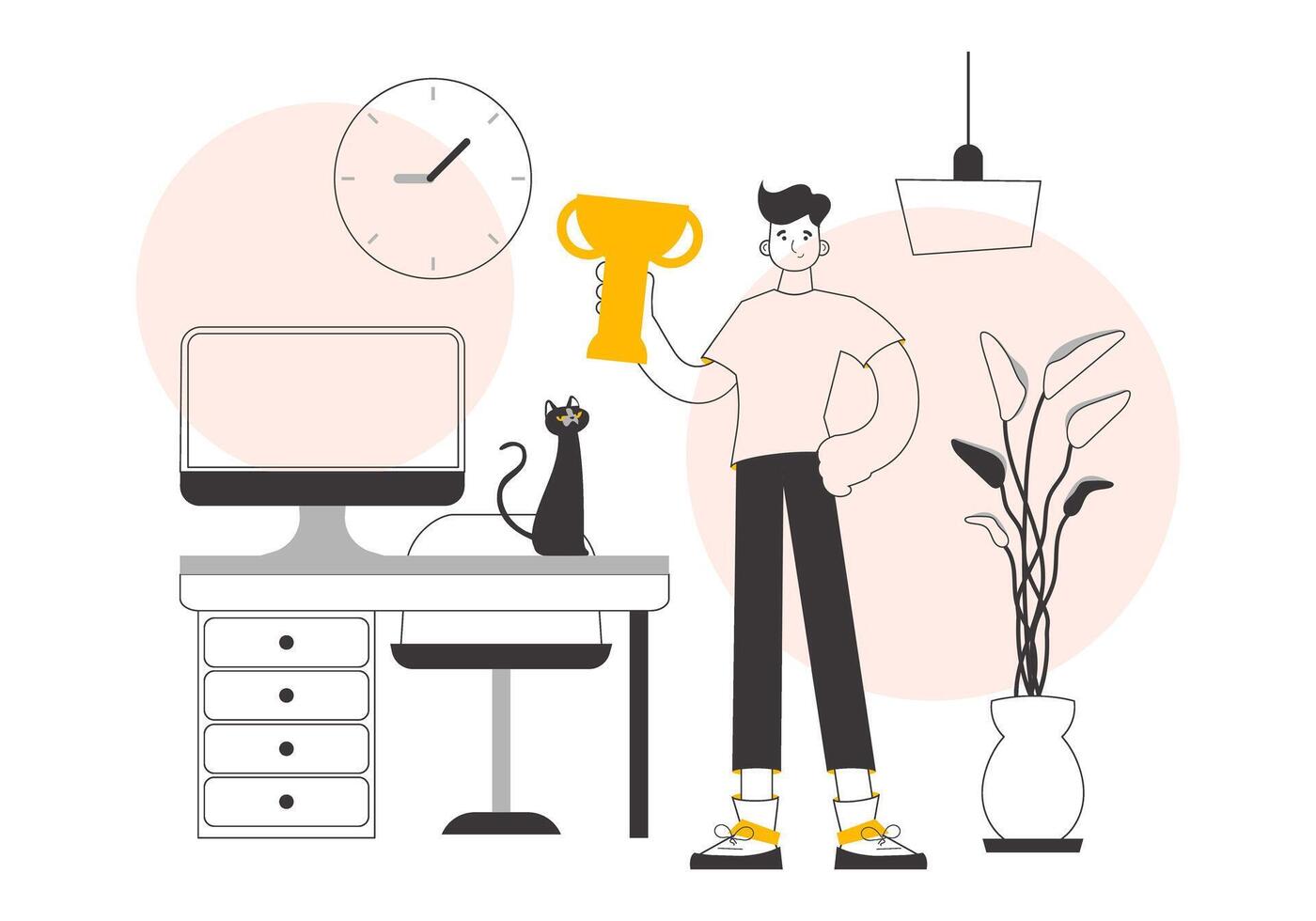 The guy is holding a cup. Linear trendy style. . vector