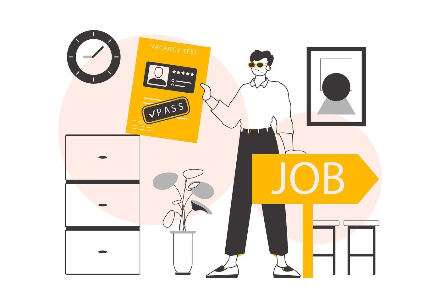 The man passed the job test. Linear trendy style. illustration. vector