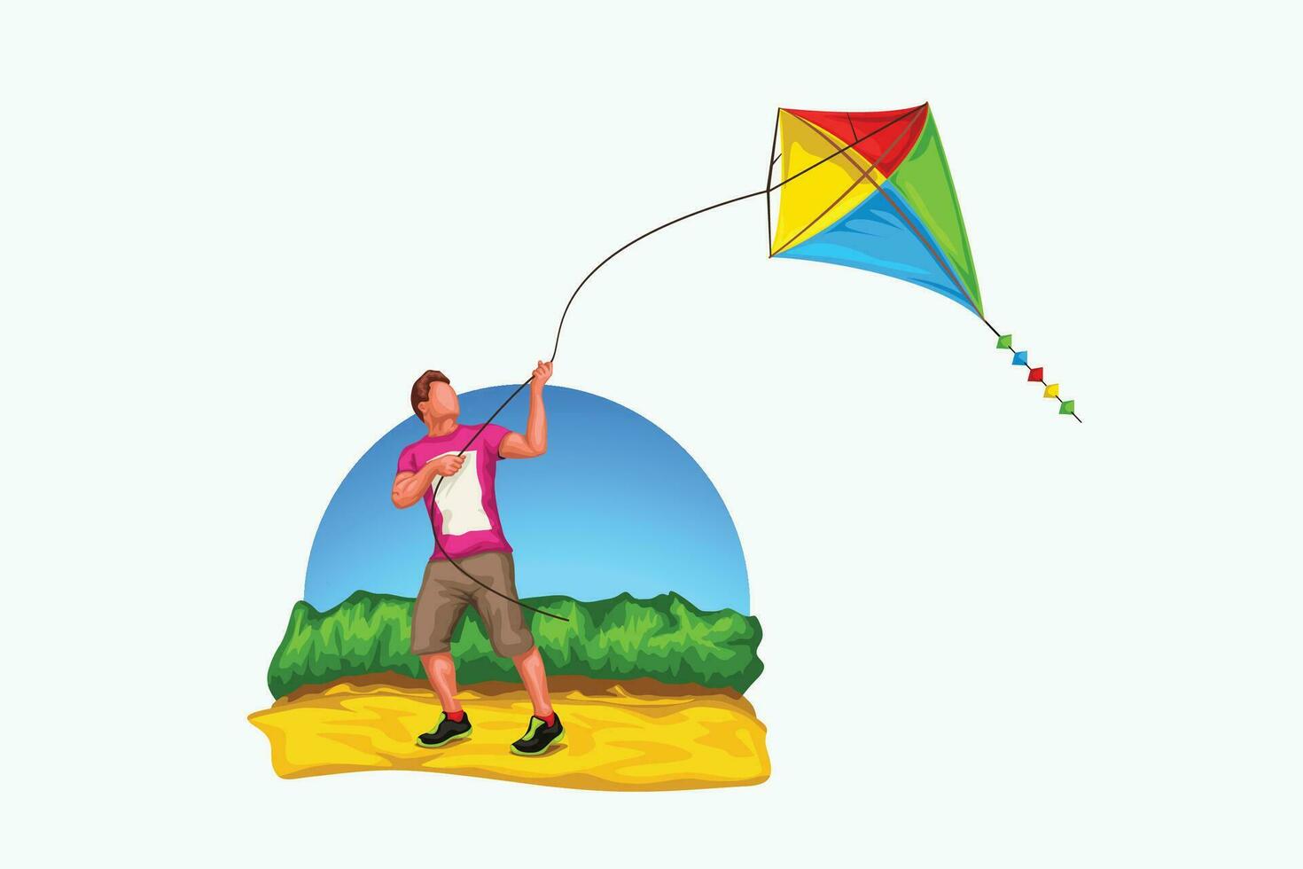 man playing with kite vector