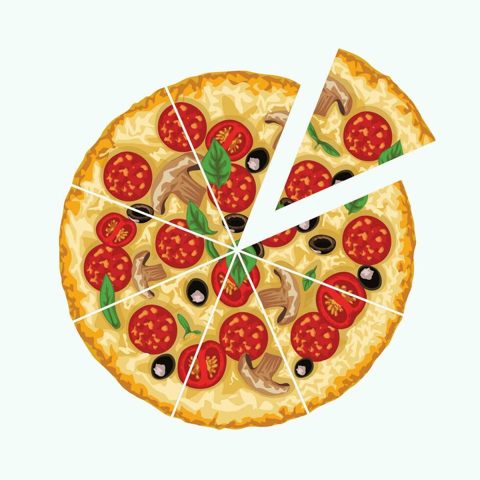 pizza sliced on white vector