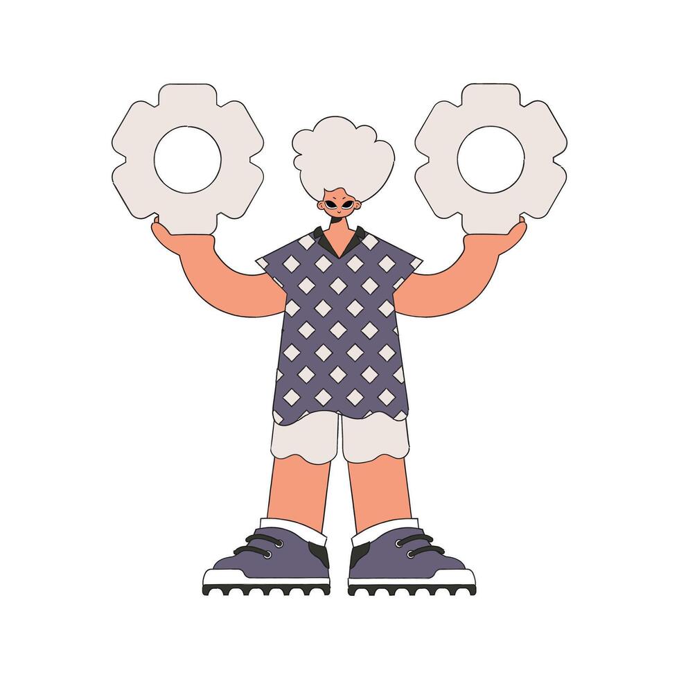 Presentable Guy holding gears. Idea theme. vector