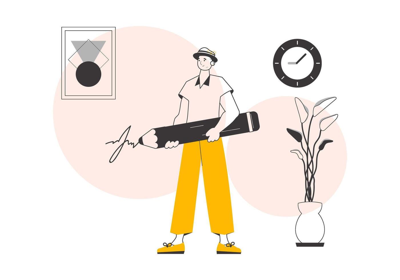 The man signs. Linear trendy style. Vector illustration.