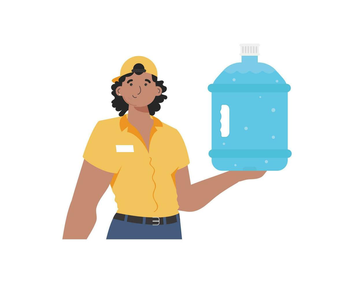 agua entrega concepto. el hombre es participación un grande agua botella. el personaje es representado a el cintura. aislado en blanco antecedentes. vector. vector