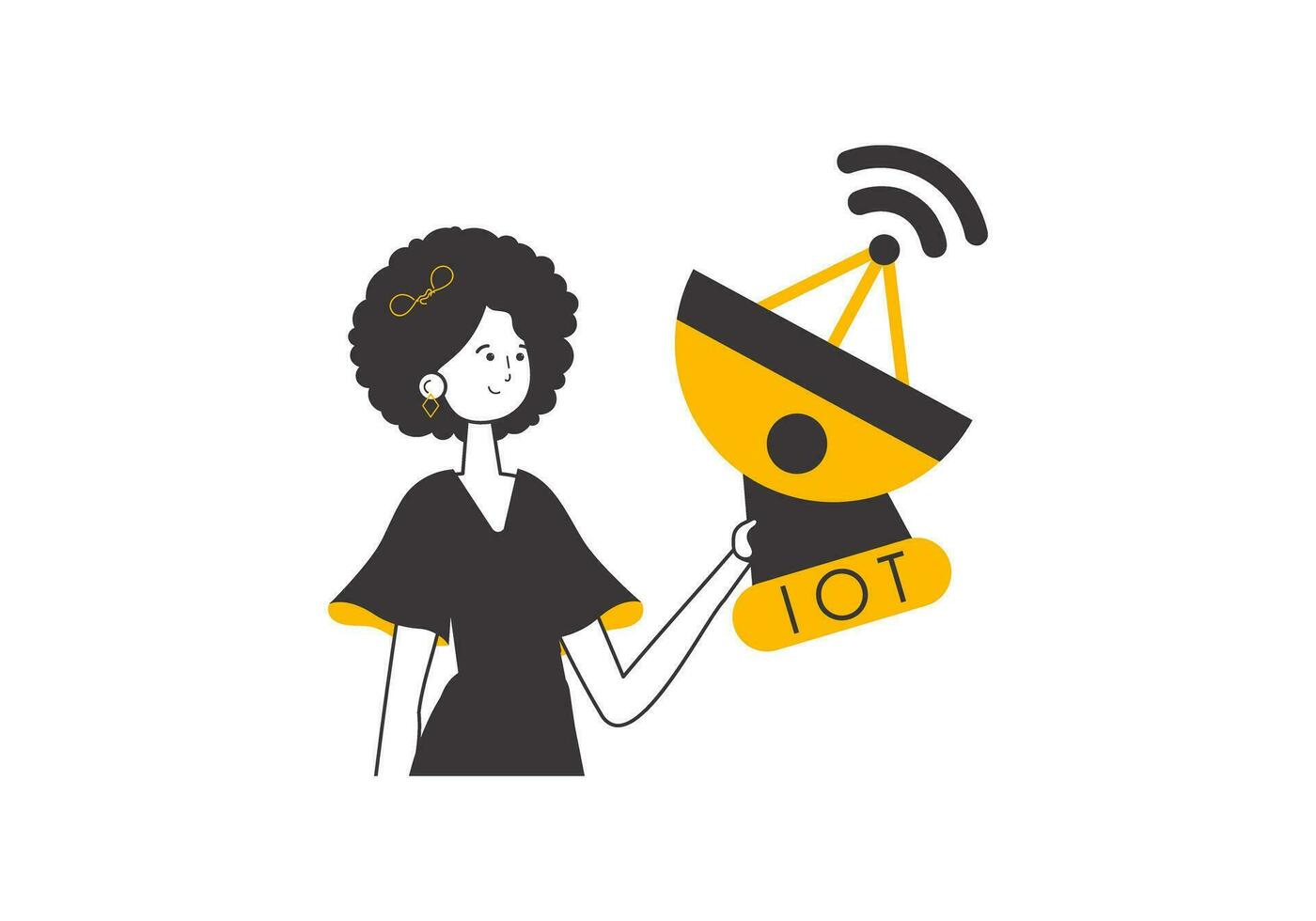 The girl is holding the internet of things logo in her hands. Linear style. Isolated. Vector. vector