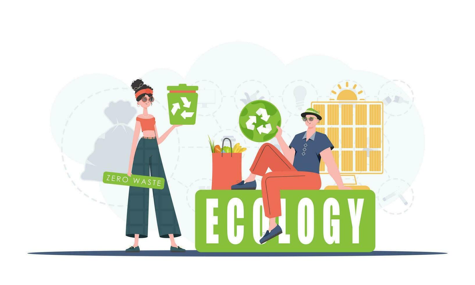 Ecology and green planet concept. Green processing industry. Environmental illustration for the web. Trend vector illustration.