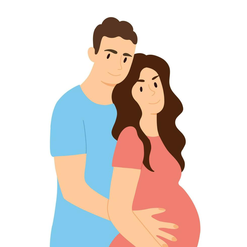 contento familia esperando un niño. vector ilustración de marido y embarazada esposa. bebé esperando concepto.