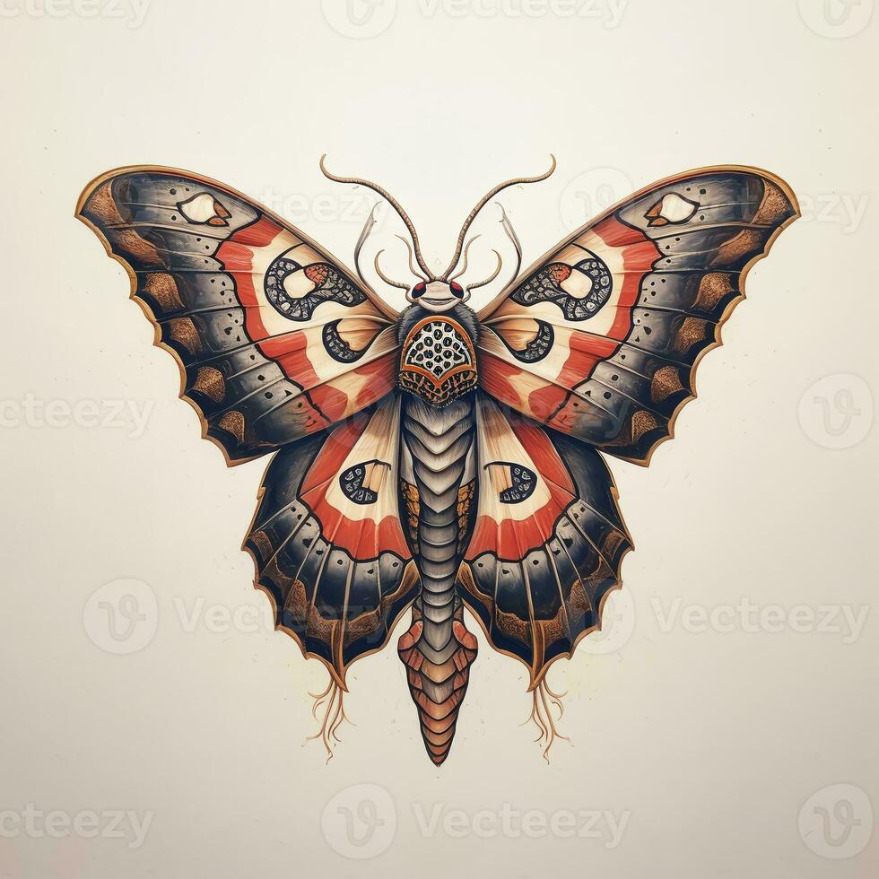 Retro Butterfly. Butterfly clipart. Vintage painting, retro clipart demonstration with butterfly. photo
