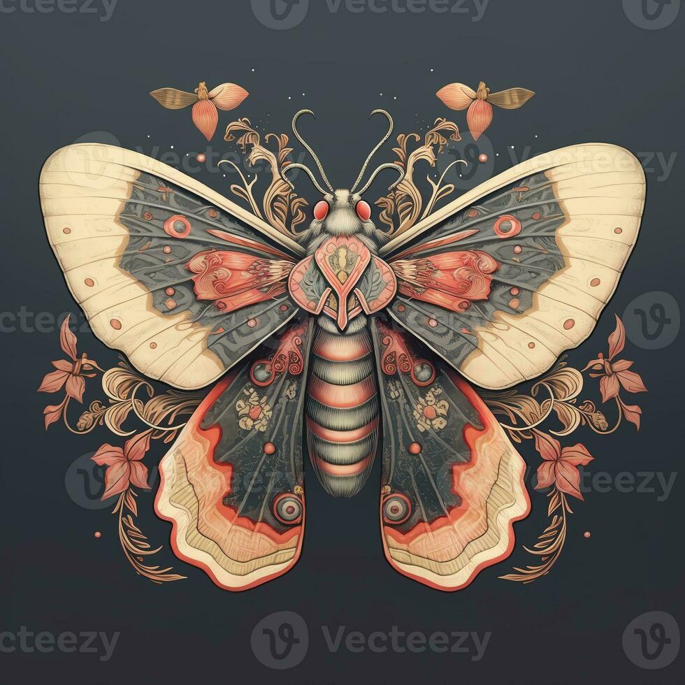 Retro Butterfly. Butterfly clipart. Vintage painting, retro clipart demonstration with butterfly. photo