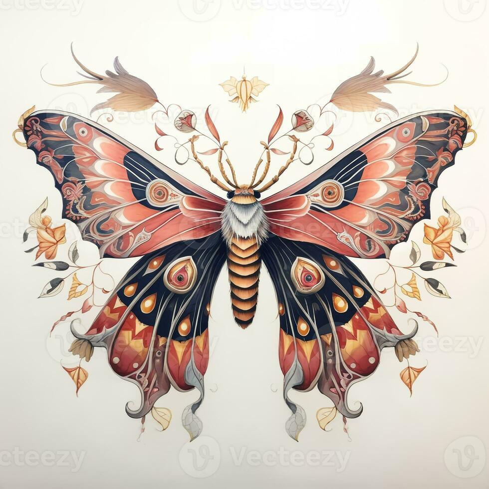 Retro Butterfly. Butterfly clipart. Vintage painting, retro clipart demonstration with butterfly. photo