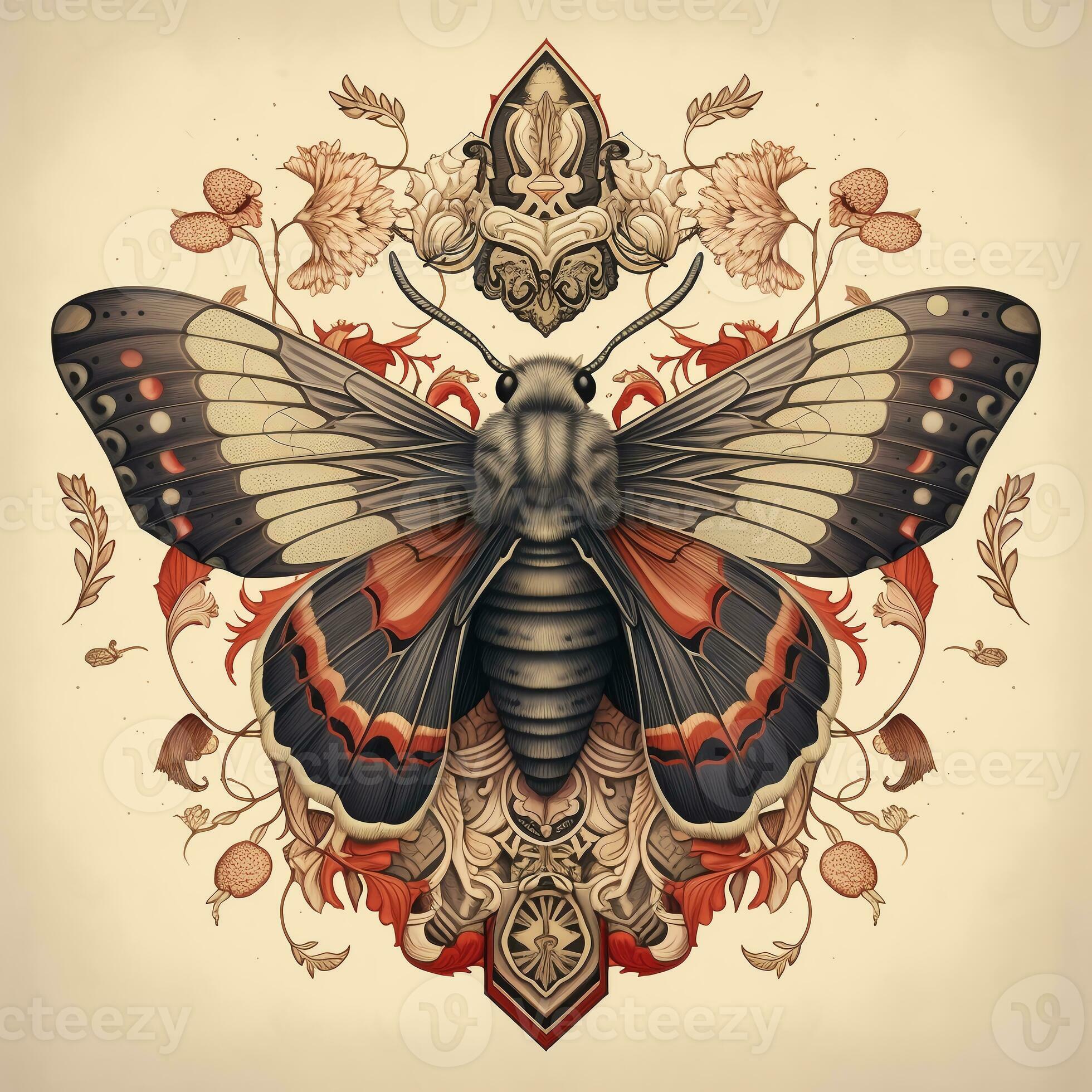 Retro Butterfly. Butterfly clipart. Vintage painting, retro clipart