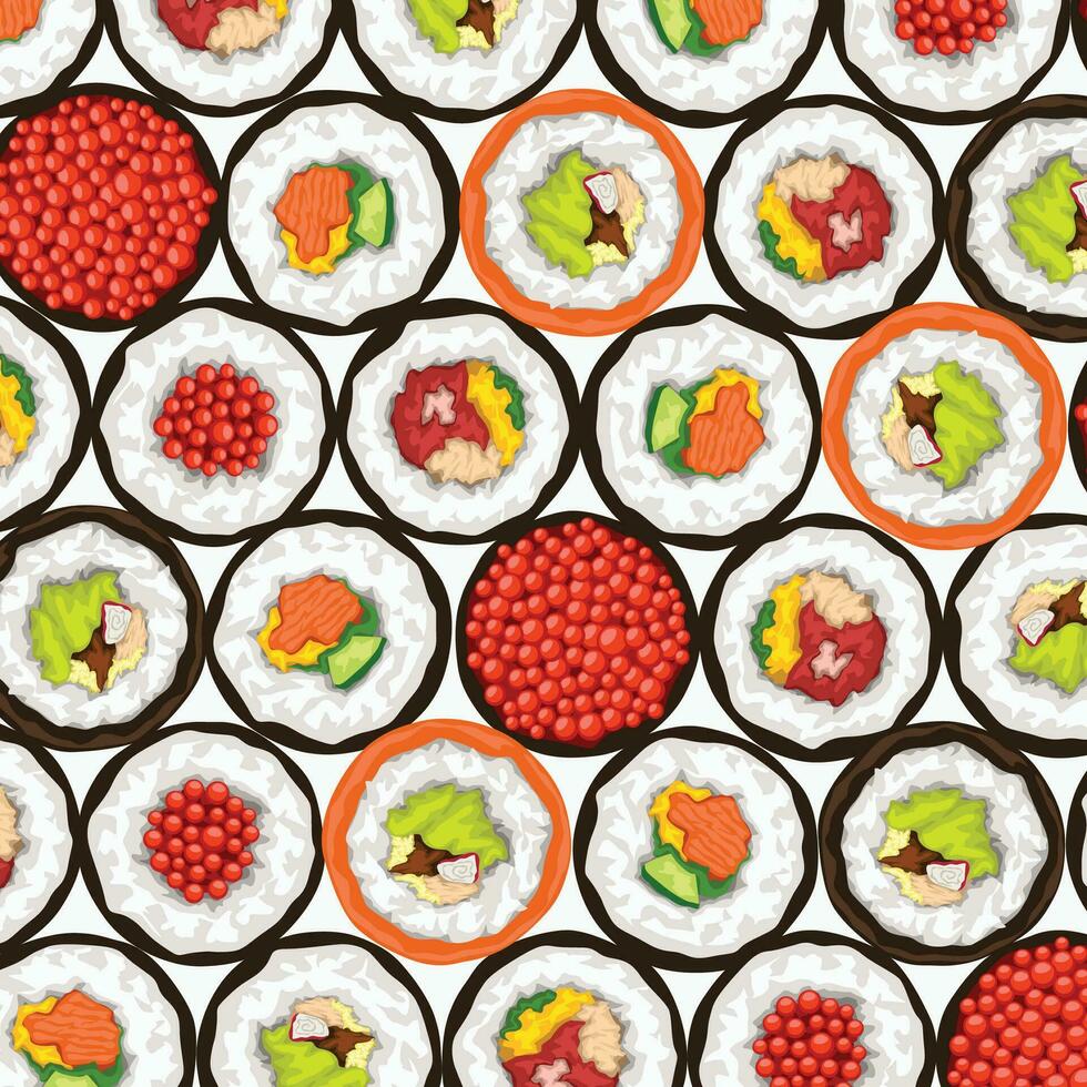 sushi rolls top view vector