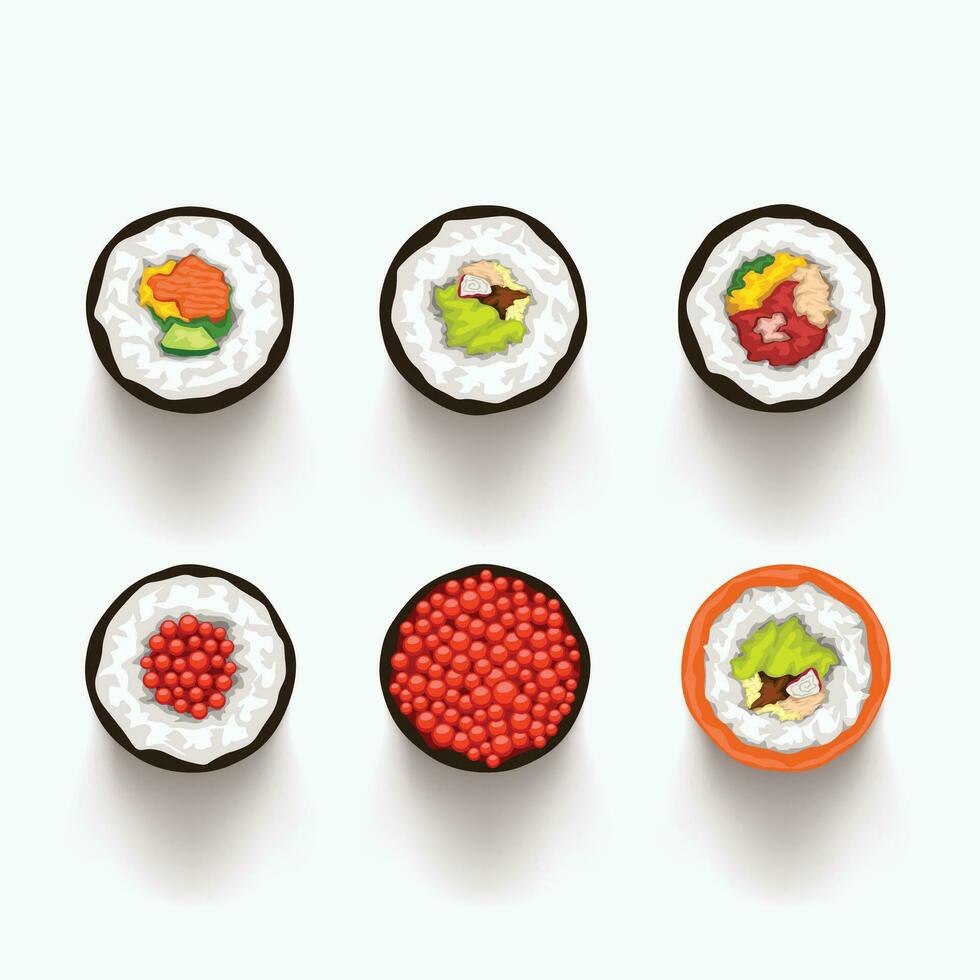 sushi set top view vector