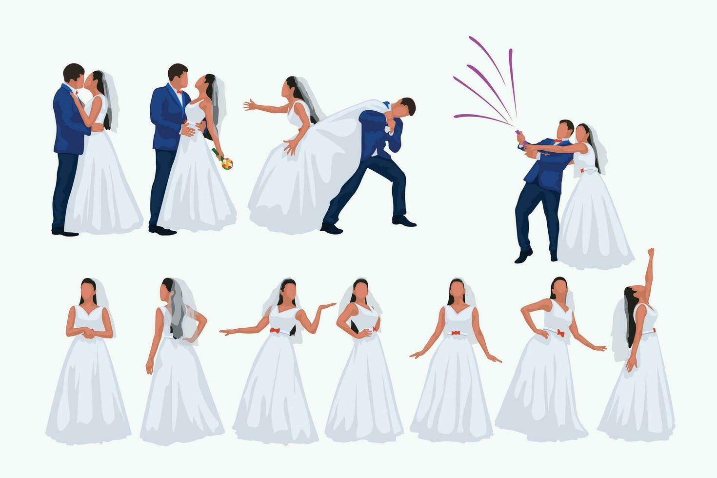 novio y novia conjunto en blanco antecedentes vector