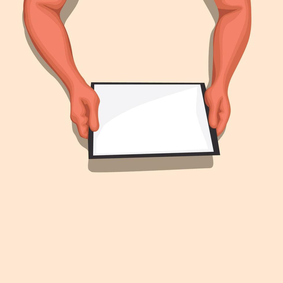 hands holding tablet vector