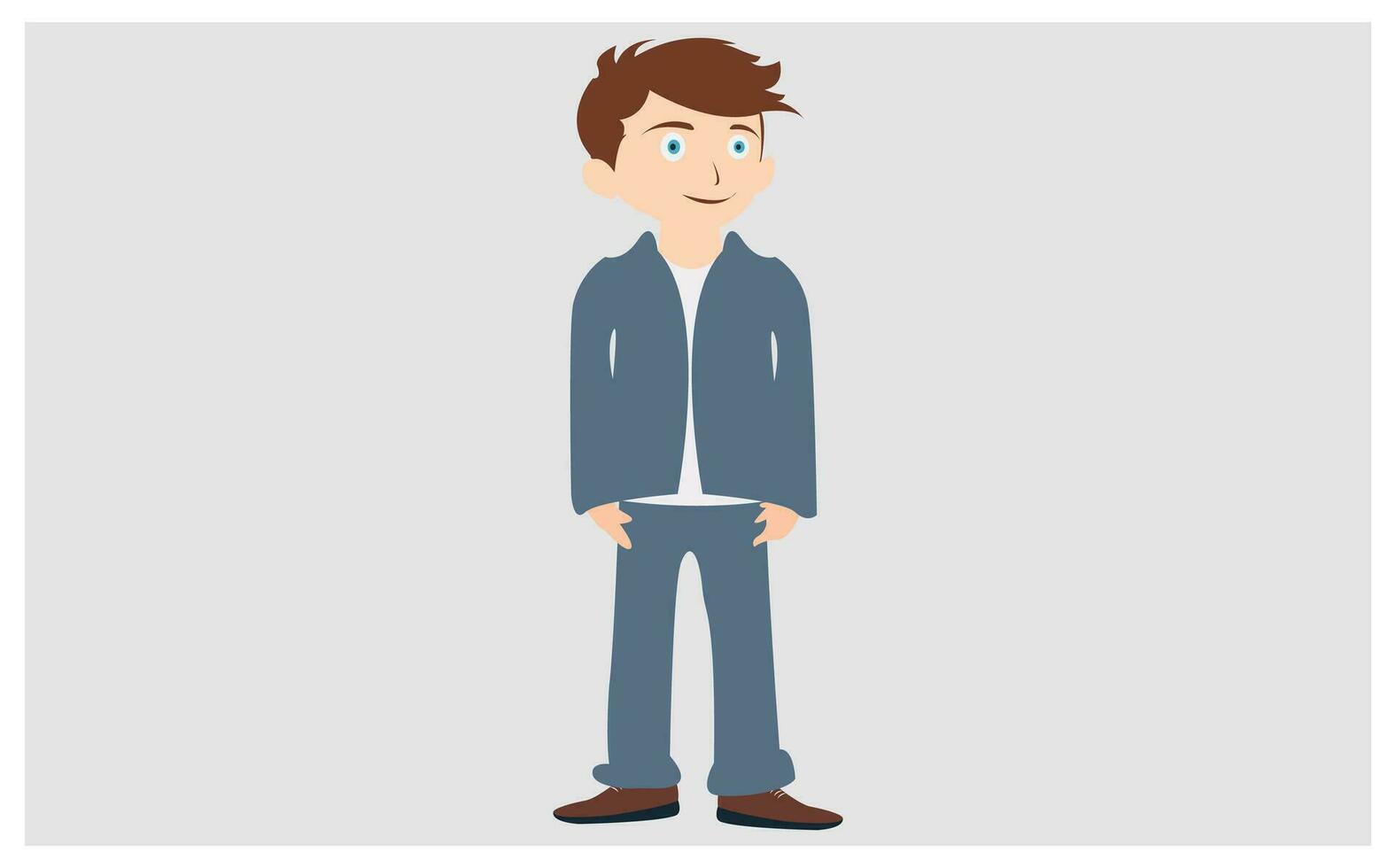 vector teenager boy cartoon character, boy with happy smile on white background.