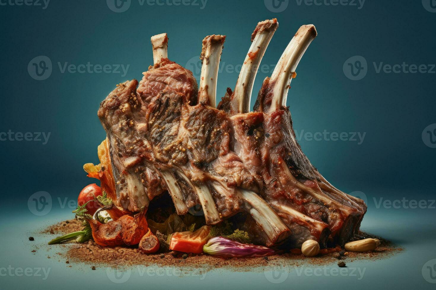 Lamb Rib and Shanks grill with herbs, Generative AI photo